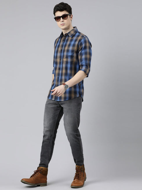 Navy Blue Checks Full Sleeves Shirt